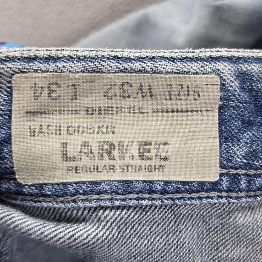 Diesel Jeans Mens 32x34 Blue Larkee Regular Straight Button Fly Made Italy 008XR